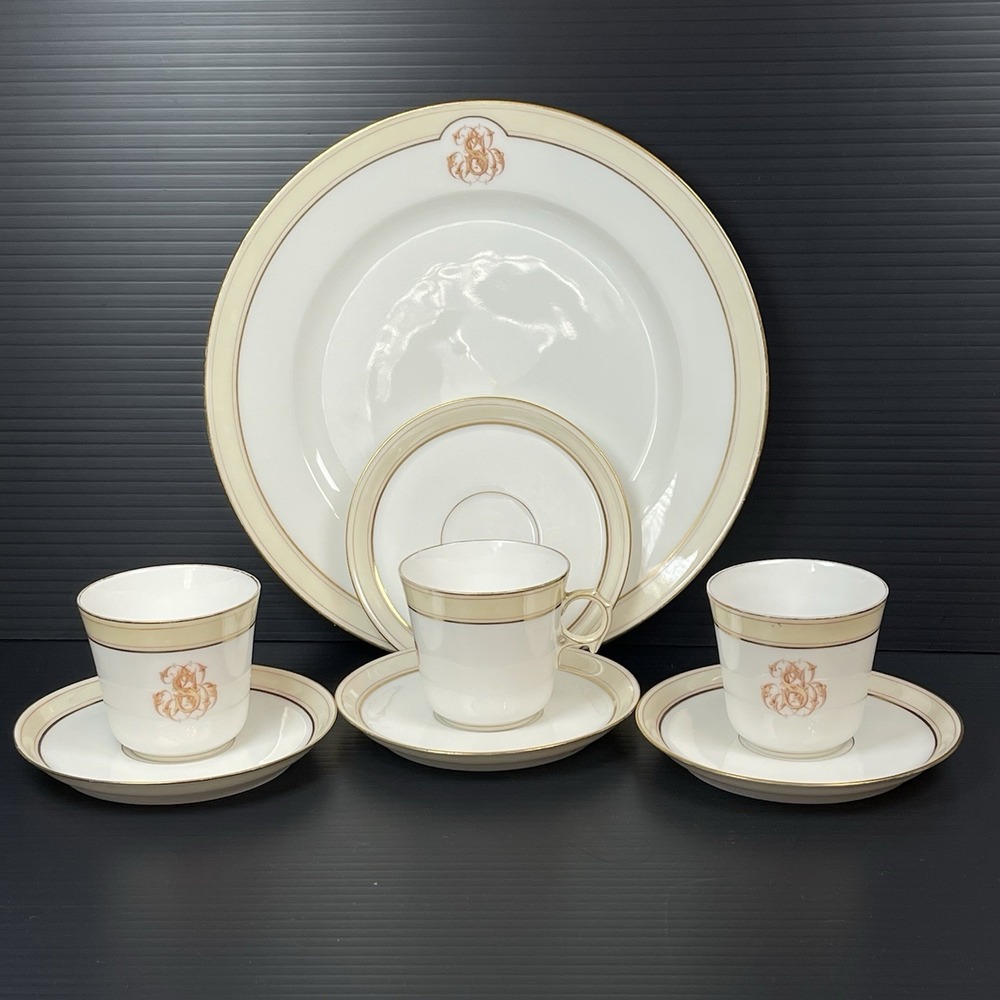 Antique Jullien Fils Aine Porcelain Plate Cups Saucers Paris France Lot of 8